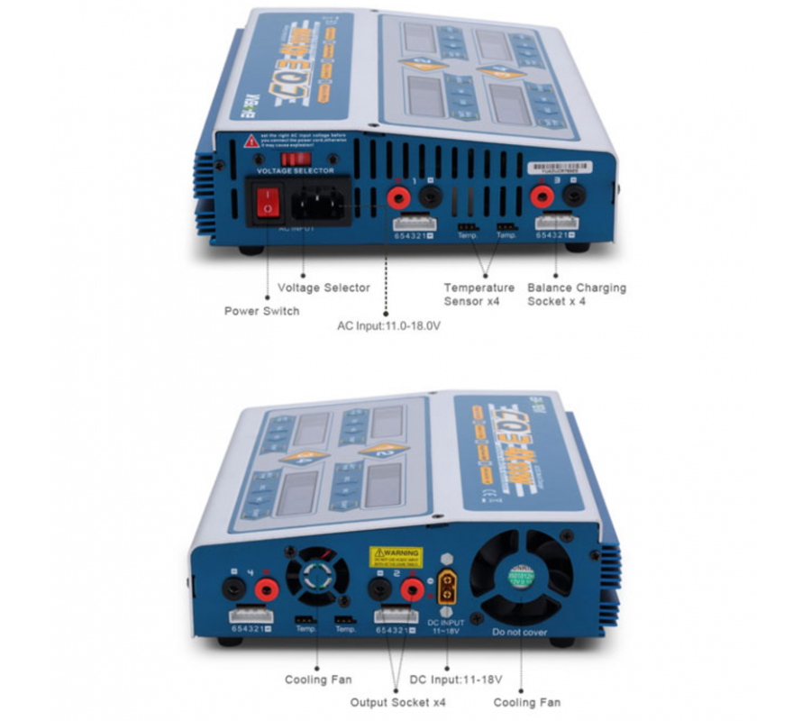 EV-Peak CQ3 Balance Ladegerät QUAD 4 Port 10A 100W AC//DC LiPo LiHV Batterie W1R9